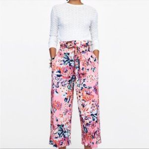 Zara Wide Leg Pink Floral Pant-M